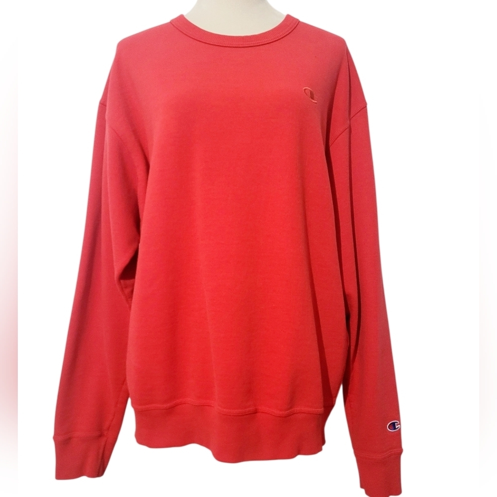 Champion Red Crewneck Sweatshirt Unisex Size Large Classic Logo Pullover - Picture 2 of 12